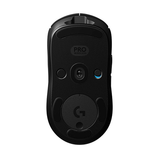 Black Logitech G Pro Wireless mouse, 25600 dpi optical sensor.