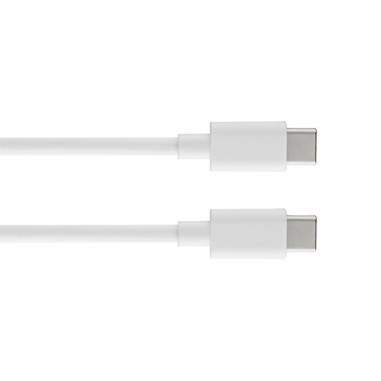 Cabo USB-C branco com 1m de comprimento e duas extremidades USB-C.