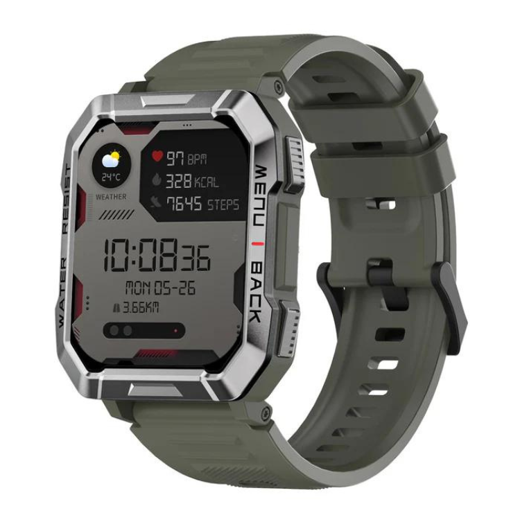 Smartwatch Blackview W60 Cáqui, com pulseira e ecrã digital.