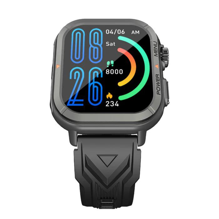 Smartwatch Blackview W30 Preto, ecrã digital com data e indicadores de atividade física.
