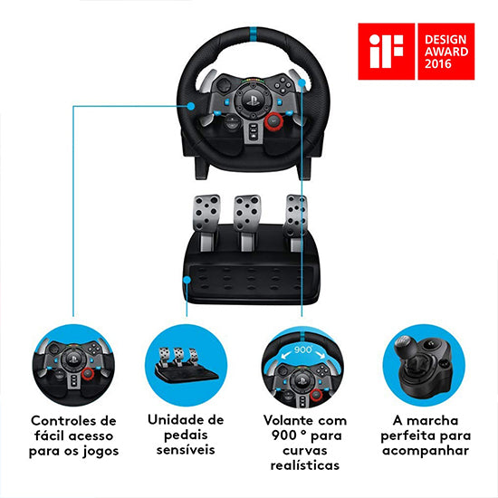 Logitech G29 black racing wheel with pedals.