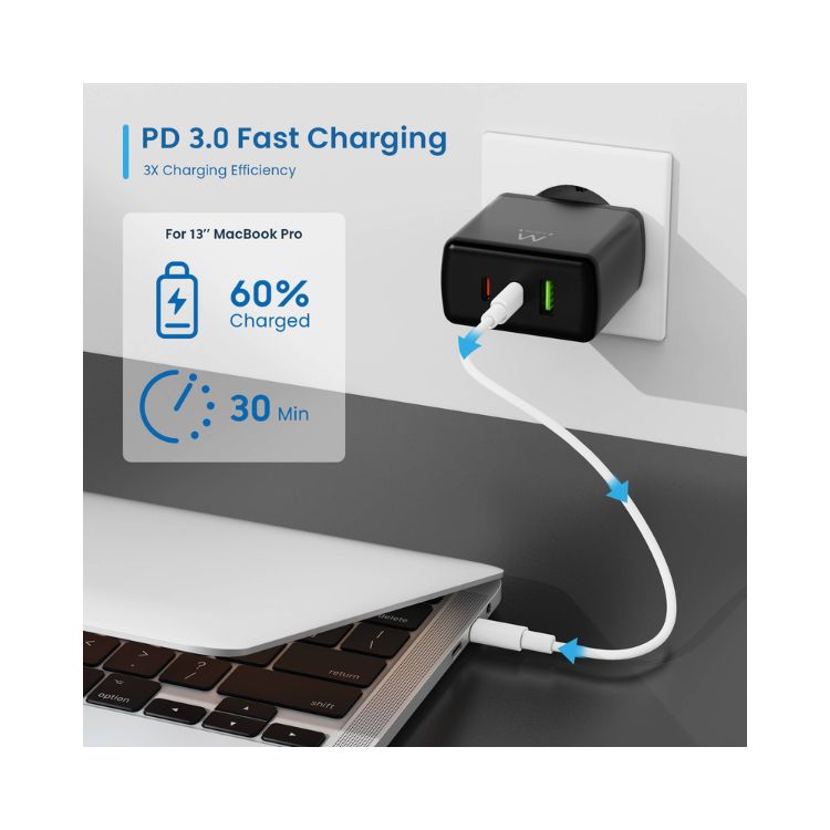 Carregador Ewent EW1331 GaN 2xUSB-C PD USB-A QC 65W Preto