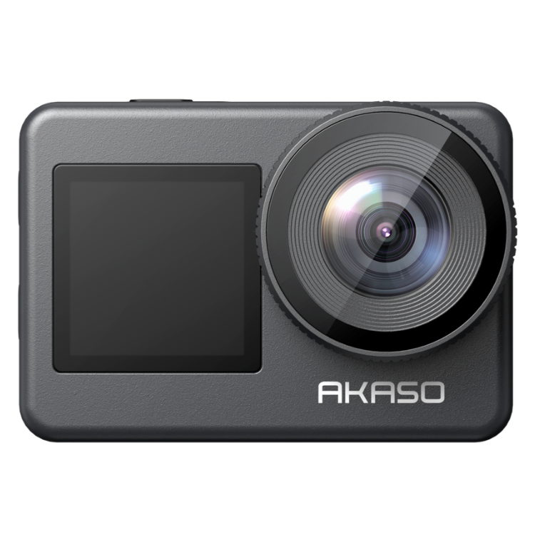 Black Akaso Brave 7 action camera with lens and screen