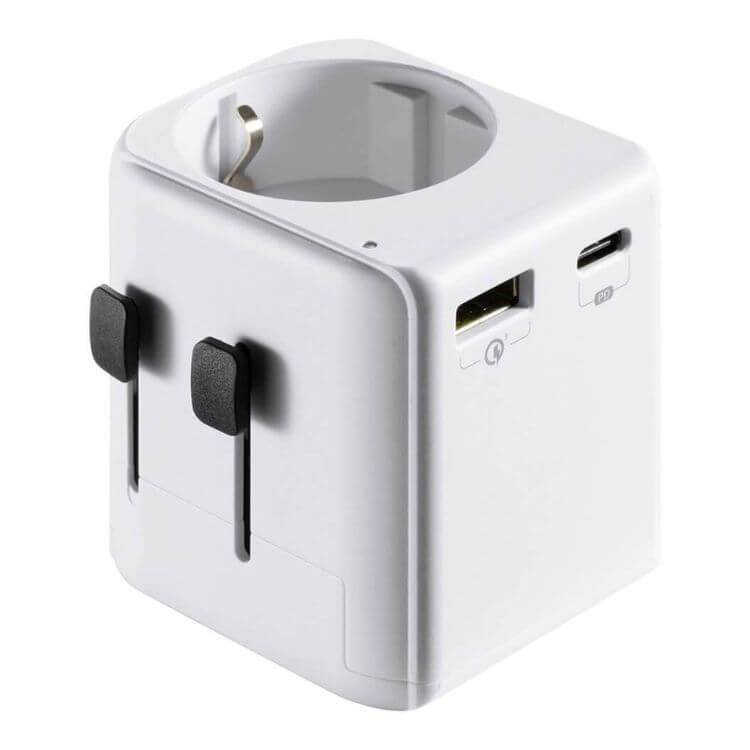 Adaptador de Viagem Universal Ewent EW1472 EUA/UK/AUS/CN Schuko 1x USB + 1x USB-C