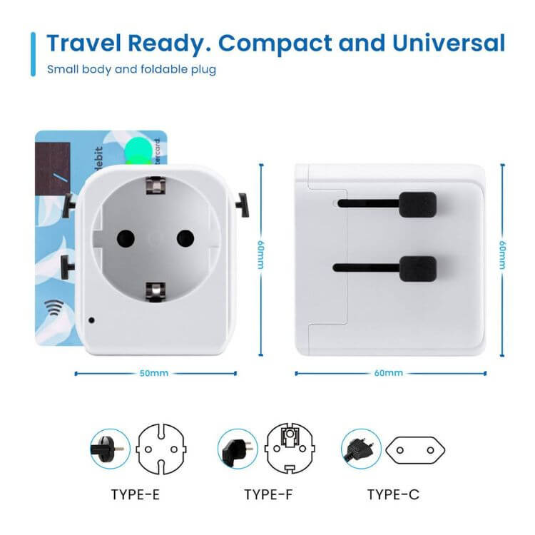 Adaptador de Viagem Universal Ewent EW1472 EUA/UK/AUS/CN Schuko 1x USB + 1x USB-C