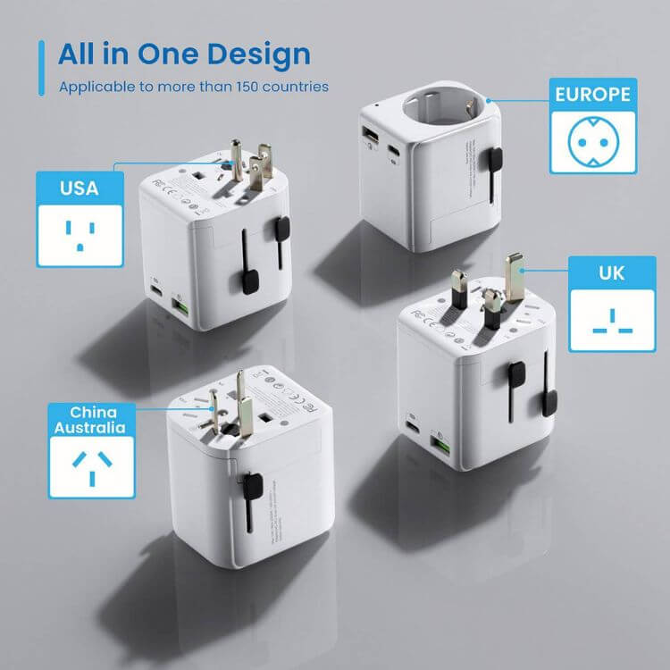 Adaptador de Viagem Universal Ewent EW1472 EUA/UK/AUS/CN Schuko 1x USB + 1x USB-C