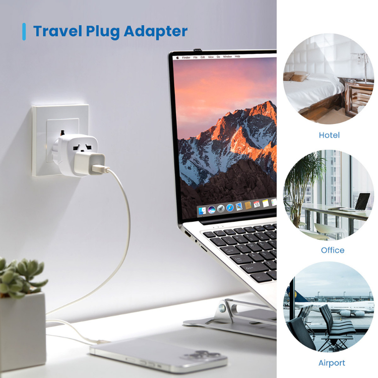 Adaptador de Viagem Ewent UK/USA/AUS para Europa Branco