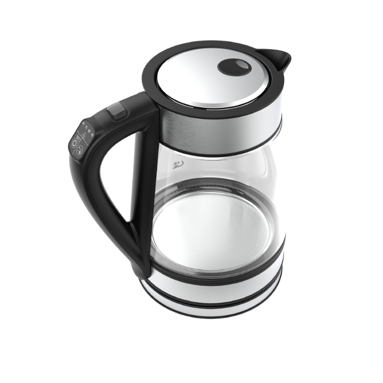 Aeno EK1S electric kettle, 1.7L, black and stainless steel, with digital controls on handle.