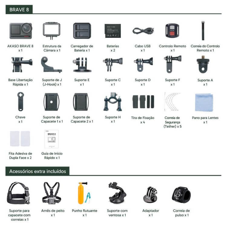 Action Cam Akaso Brave 8 Outdoor Kit Preto