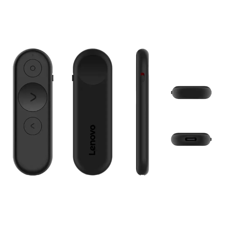 Lenovo Presentation Wireless Bluetooth presenter, black, multiple views.