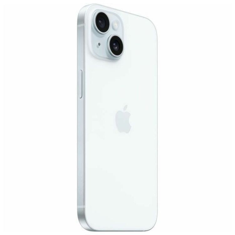 iPhone 15, branco, 256GB, marca Apple, vista traseira com câmeras duplas.