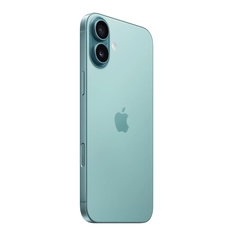 iPhone 16 Apple 128GB Teal, smartphone com câmaras duplas e logótipo Apple no verso.