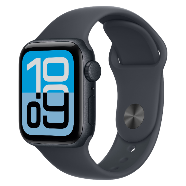 Smartwatch Apple Watch SE 3 GPS + Cellular 44mm alumínio preto com bracelete desportiva preta.