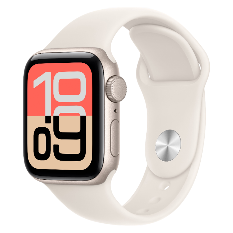 Apple Watch SE 3 GPS + Cellular 40mm, alumínio dourado, bracelete desportiva dourada.