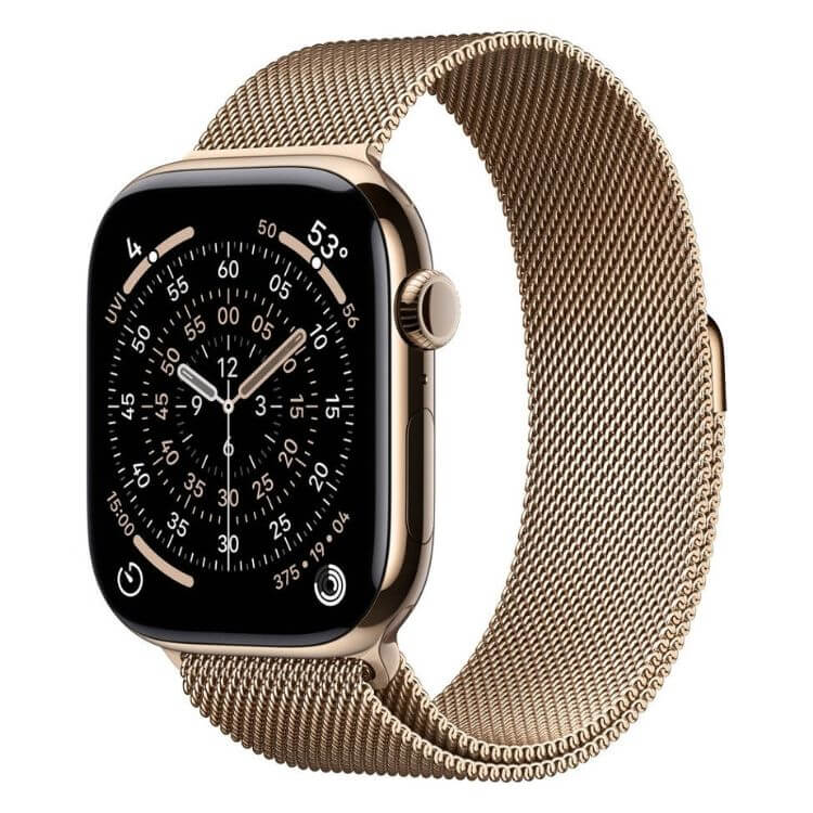 Apple Watch Series 11 GPS + Cellular 42mm Titânio Dourado c/ Bracelete Loop Milanesa Dourado