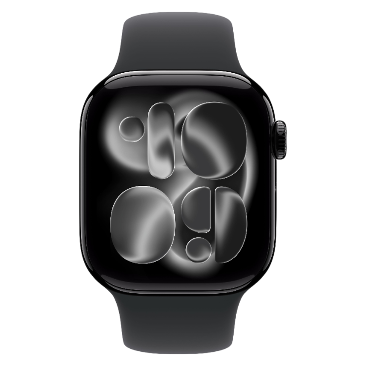 Apple Watch Series 11 GPS 42mm alumínio preto com bracelete desportiva preta.