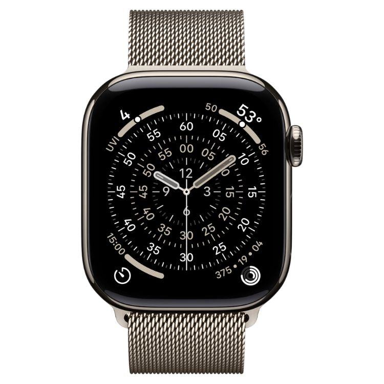 Smartwatch Apple Watch Series 11 GPS + Cellular 42mm Titânio Natural com bracelete Loop Milanesa Natural.