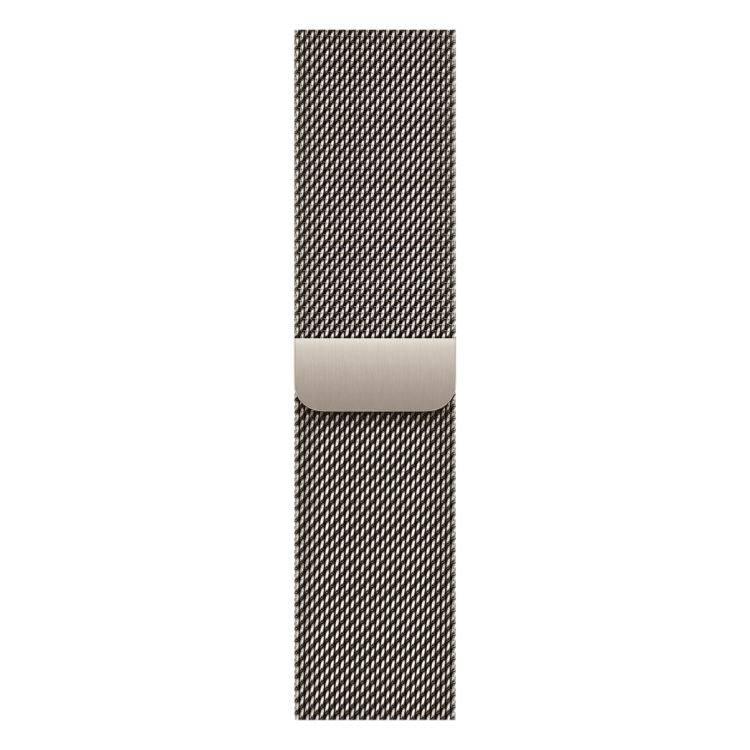 Pulseira Loop Milanesa Natural para Apple Watch, com detalhes em titânio.