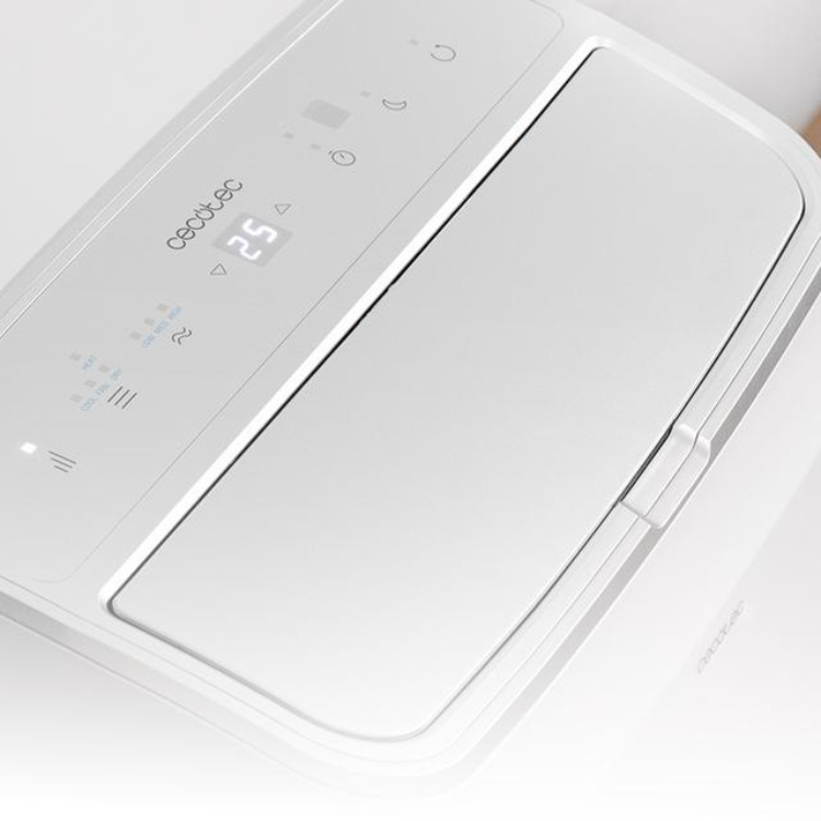 Cecotec ForceClima 12800 Soundless air conditioner control panel, white, 25 degrees displayed.