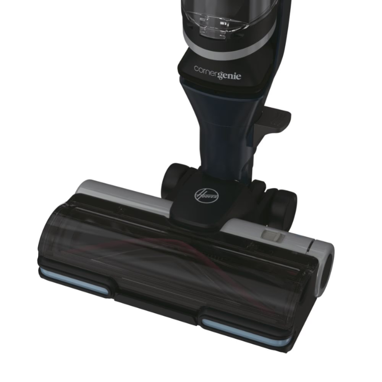 Hoover HFX20P 011 blue vertical vacuum cleaner head with clear dust container and blue lights.