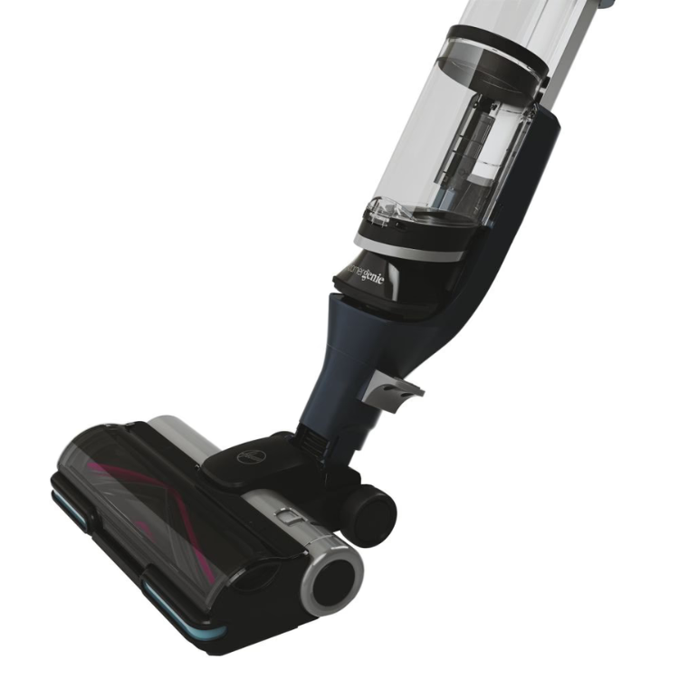 Hoover HFX20P 011 Azul upright vacuum cleaner with clear container and black body