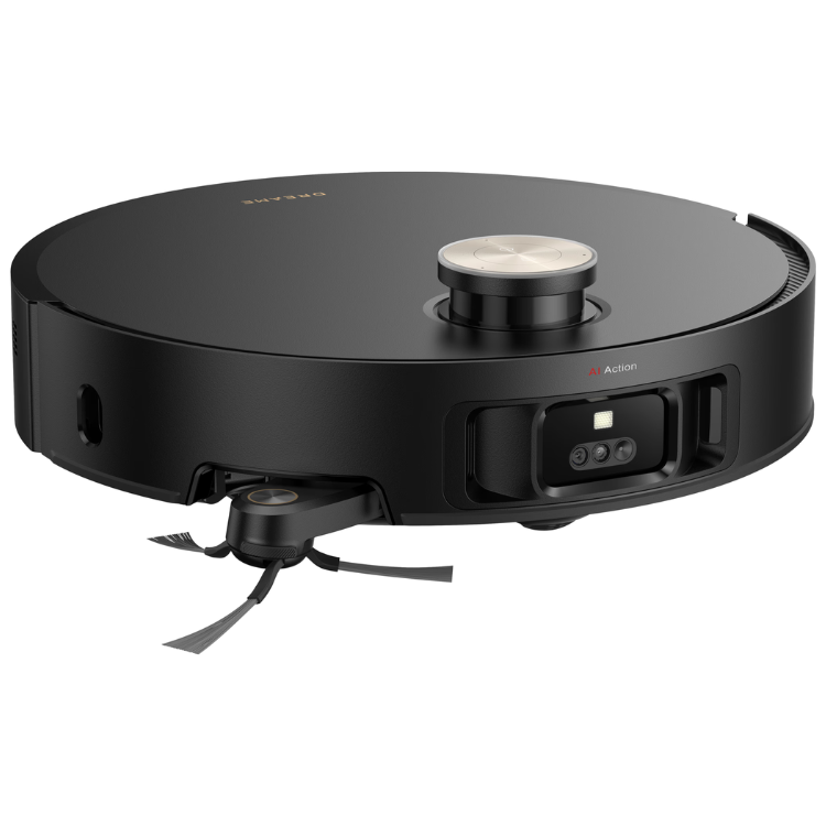 Aspirador robot Dreame X50 Master preto com base de carregamento e mopa.