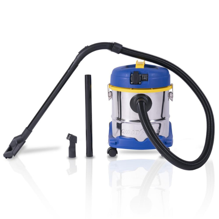 Aspirador de sólidos e líquidos Goodyear GY12VC, 20L, azul e amarelo, com acessórios.