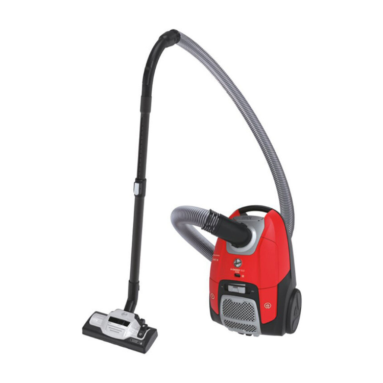 Aspirador Hoover H-Energy 500, vermelho, com saco e cabo alongável.