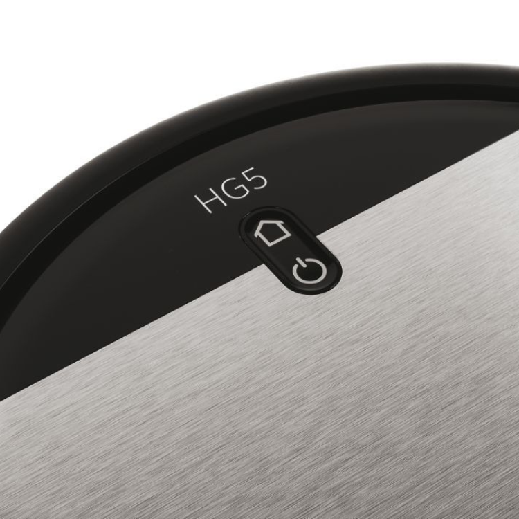 Black and silver Hoover HG510D robot vacuum cleaner control panel with power button.