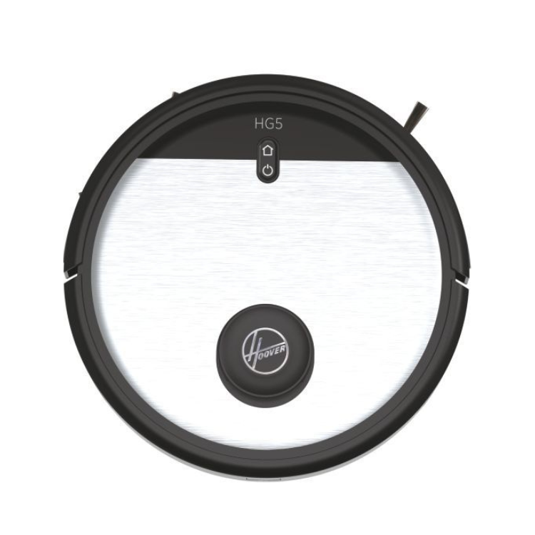 Black and white Hoover HG510D 011 robot vacuum cleaner, front view.