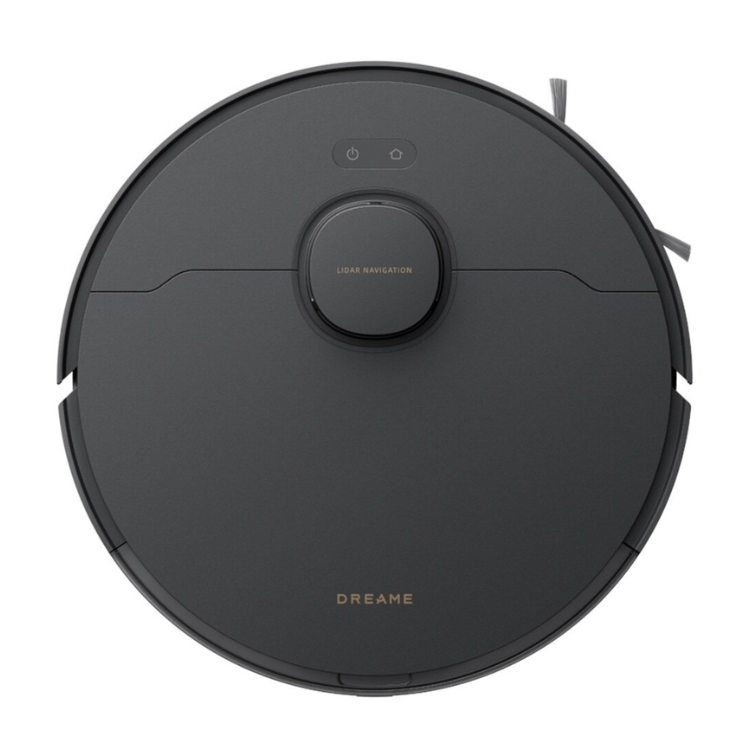 Aspirador robot Dreame D20 Pro Plus preto com navegação Lidar e marca Dreame na parte inferior.