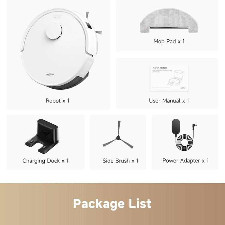 White Dreame Mova E20 robot vacuum cleaner with black base.