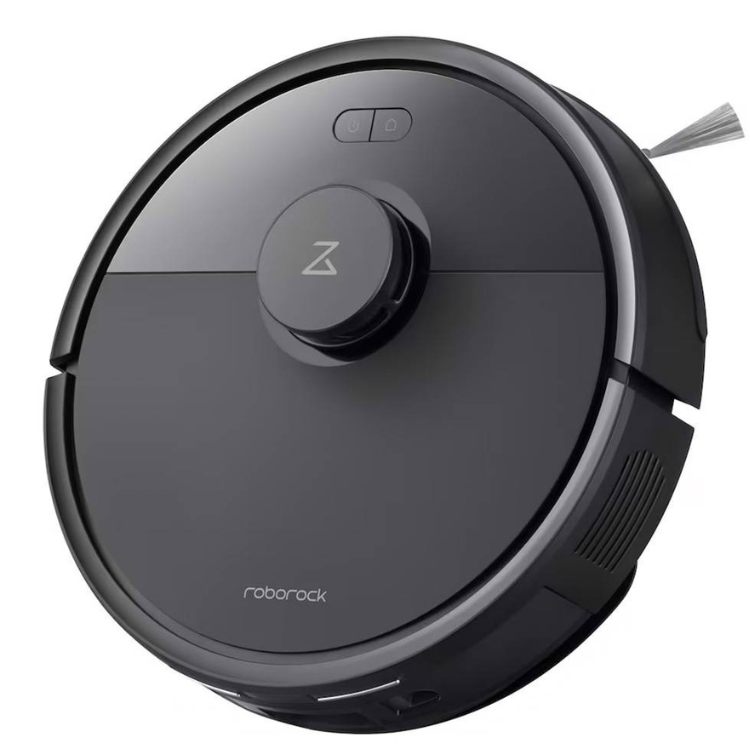 Aspirador robot Roborock Q7 BF preto com botão central e logotipo da marca.