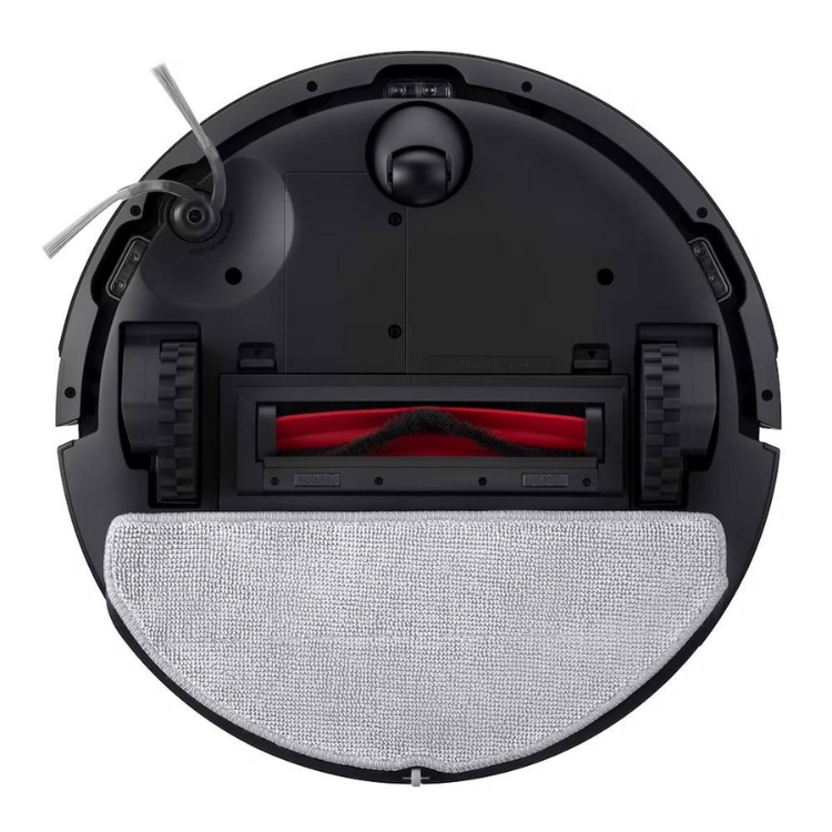Aspirador robot Roborock Q7 BF preto, com mop e filtro, visto de baixo.