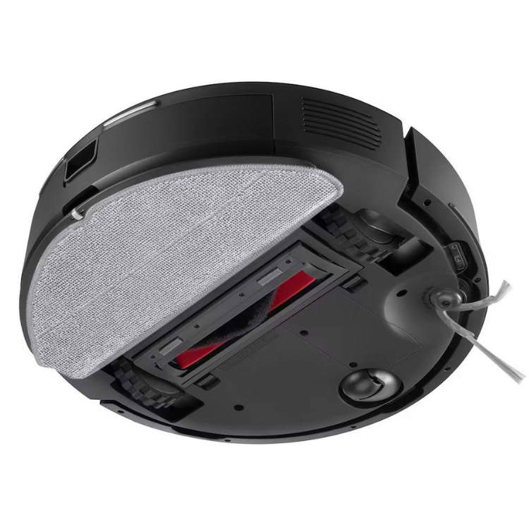 Aspirador robot Roborock Q7 BF preto com tampa do filtro HEPA levantada.