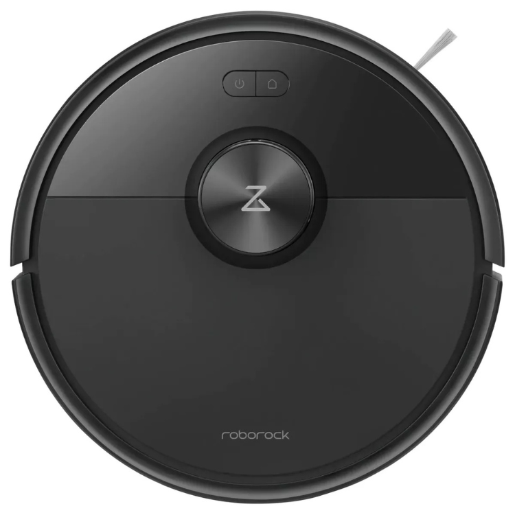 Aspirador robot Roborock Q7 preto com navegação LiDAR e base de carregamento.