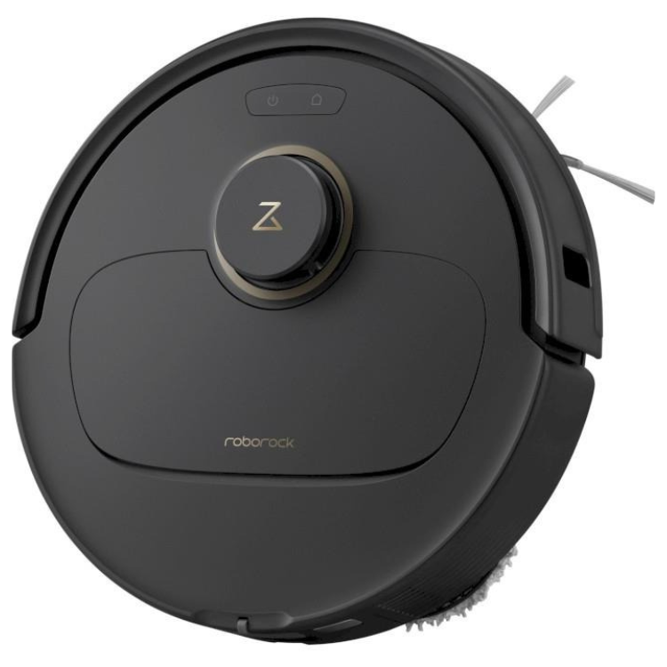 Aspirador robot Roborock Qrevo 5AE preto com controlo por aplicação e estação de auto-esvaziamento.