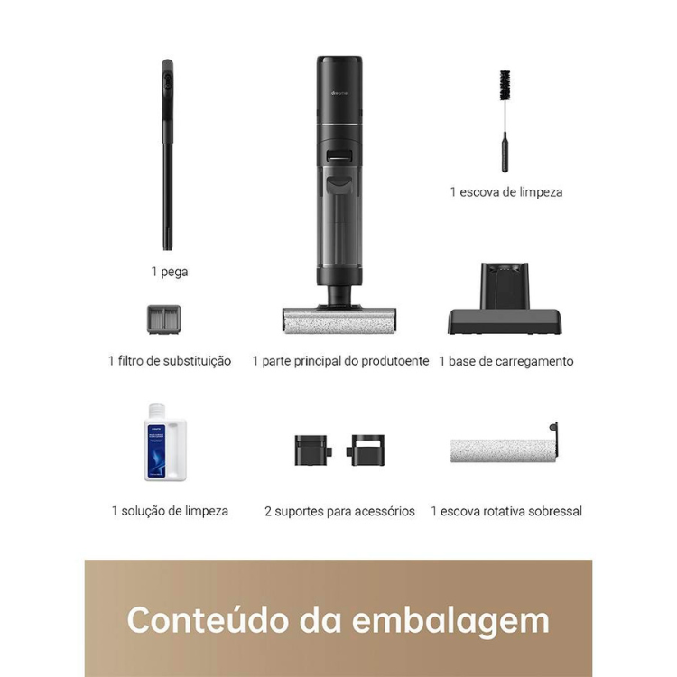 Dreame H12 Pro wet dry vacuum, black, with various accessories.