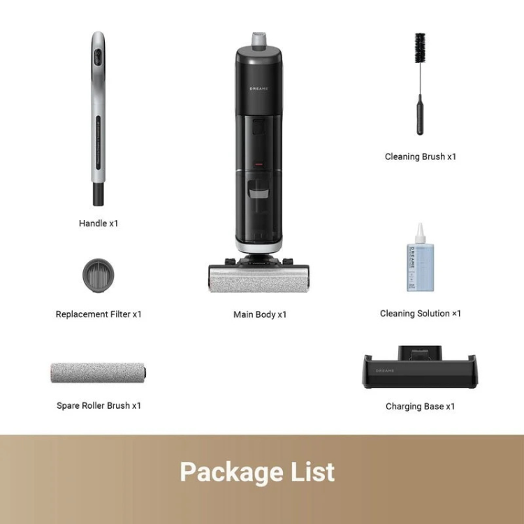 Black Dreame H14 Pro wet and dry vacuum and accessories.