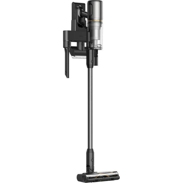 Dreame R20 Slim vacuum, black and silver, wall-mounted charger.
