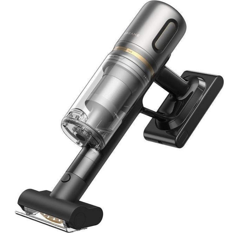 Dreame R20 Slim handheld vacuum, black and gray with gold accents.