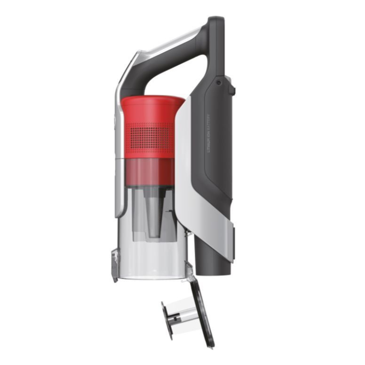 Hoover HF9 350W grey and red handheld vacuum cleaner with detachable nozzle.