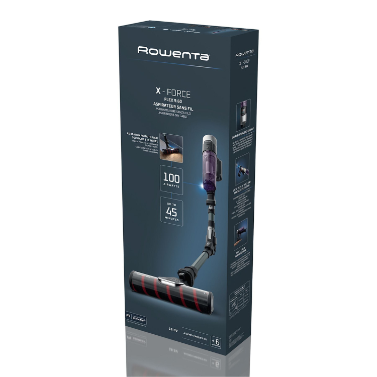 Aspirador vertical sem saco Rowenta X-Force Flex 9.60, preto e vermelho, 100 Air Watts, 45 minutos de autonomia.