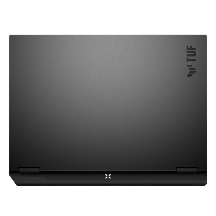 Asus TUF Gaming F16 laptop, gray, closed lid, TUF logo top right.
