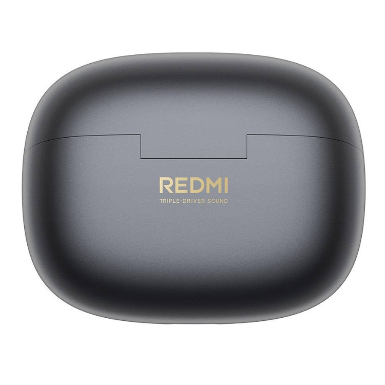 Caixa de carregamento de auriculares Bluetooth Redmi preto com som de três drivers.