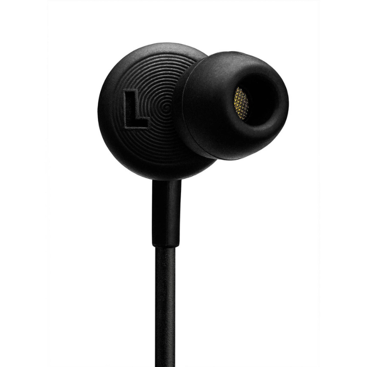 Auriculares Marshall Mode EQ preto com fio e detalhes em ouro.