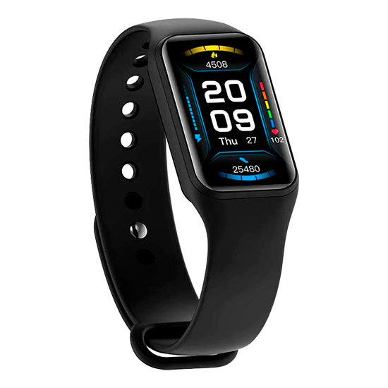 Smartwatch Blackview R1 AMOLED preto com ecrã de 1.47 polegadas e dados de saúde no visor.