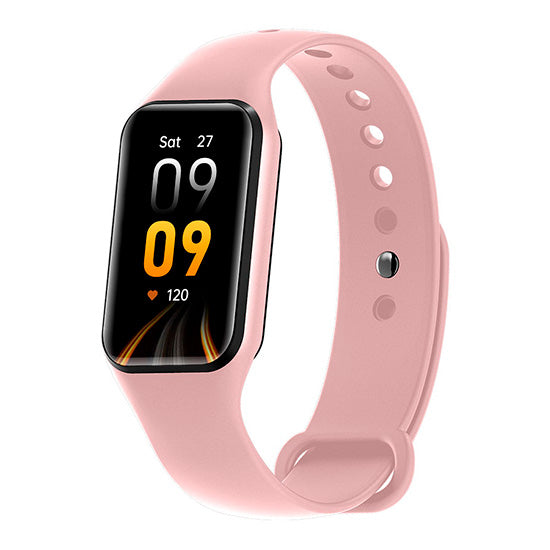 Smartwatch Blackview R1 rosa com ecrã AMOLED de 1.47 polegadas e pulseira de silicone.