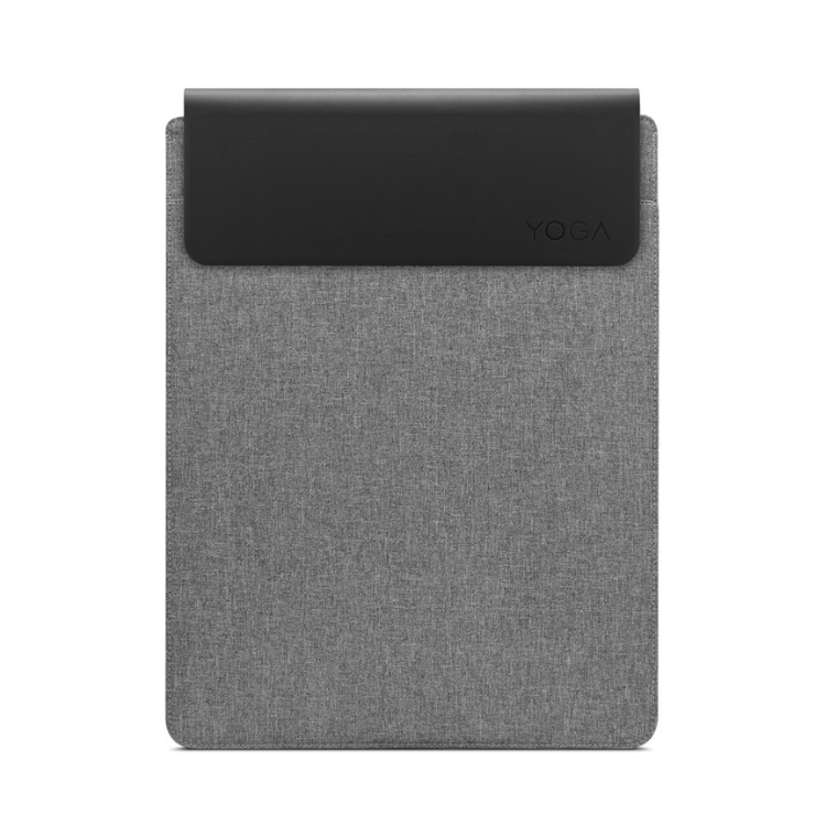 Bolsa Lenovo Yoga Sleeve 16" cinzenta com aba preta e logótipo YOGA.