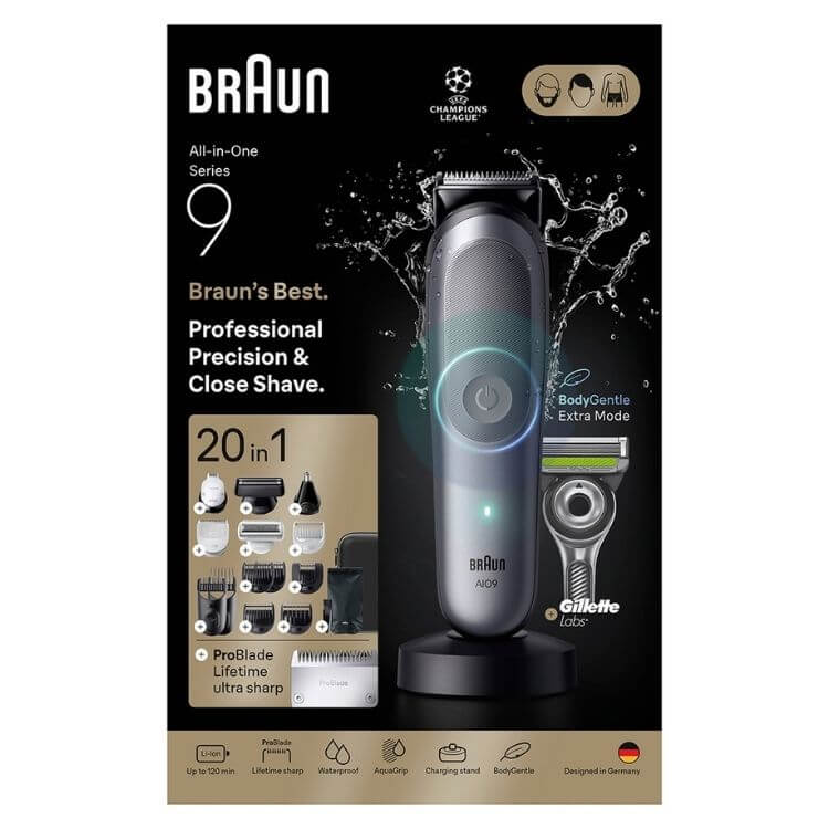 Aparador de Barba e Corpo Braun Series 9 AIO9540 20 em 1 Wet & Dry Cinzento